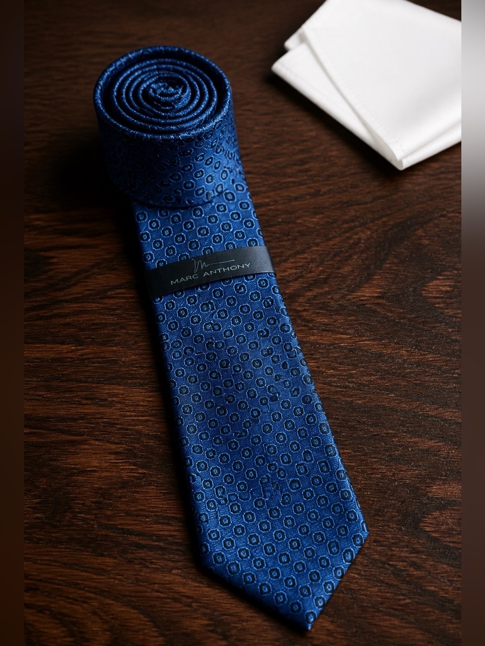 Marc Anthony Royal Blue Geometric Silk Tie